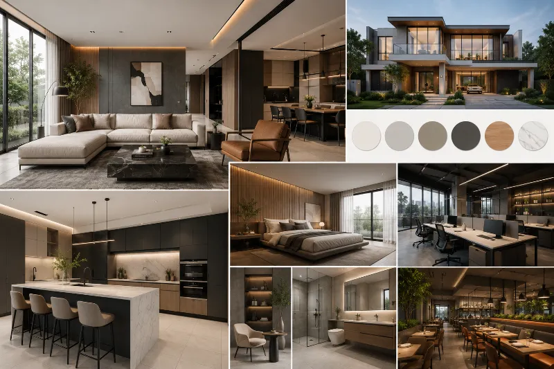 งานตกแต่งสไตล์ Contemporary Style โทนสีอบอุ่น ผสมวัสดุไม้ หิน และกระจก